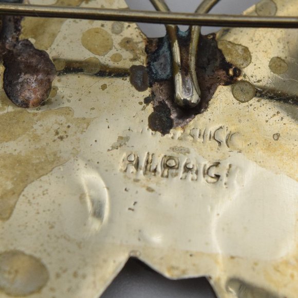 Vintage Alpaca Mexico Silver Tone and Abalone Butterfly Brooch - Picture 9 of 9